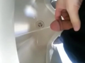 Solo boy pees in the bathroom