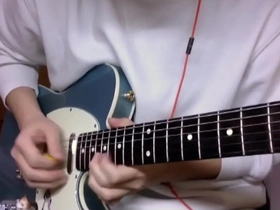 Young Japanese gays solo performance of guitar playing and sex acrobatics