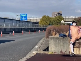 Mayu-chan, a female crossdresser, gets some outdoor action on the national road and enjoys the feeling of being exposed to the public.