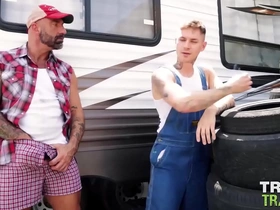 Gay trailer trash boys Zack Bishop and Drew Sebastian in hardcore bareback action