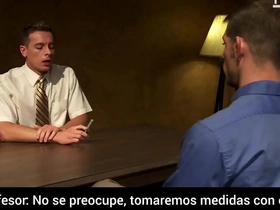 A hot threesome with a father, a student, and a teacher in Spanish subtitles.