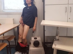 A gay college student, Jon Arteen, makes solo porn videos and masturbates in a classroom.