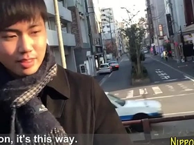 A solo performance of a Japanese man masturbating.