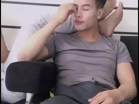 Gay Asian man masturbates on webcam.