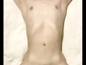 A naked Domm with a shaved pussy, an Asian boy.