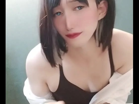 Cross-dressing Japanese sissy femboy in naughty scene