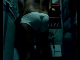 Young Asian masturbates in public restroom