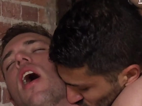 Two men kiss Alex Mecum and Adam Ramzi in this gay sex video.