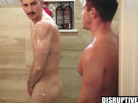 Steamy shower scene with gay roommate turns into a hot and steamy scene.